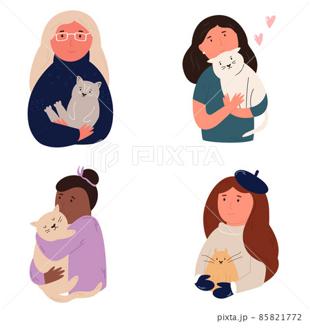 猫 ネコ 抱っこ 抱くのイラスト素材