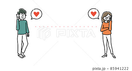 遠距離恋愛 カップル 電話 会話のイラスト素材