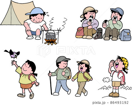 野外炊飯のイラスト素材