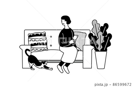 ソファー 座る 人 人物のイラスト素材