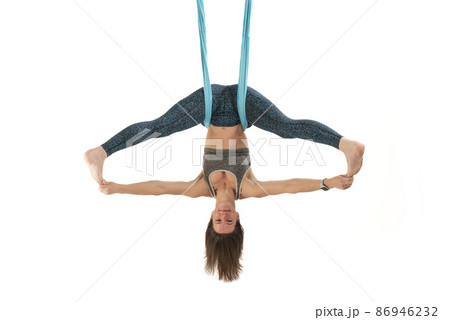 Pilates Indoor. Fit Caucasian Woman Practice Inverted Shoulder