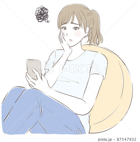 女性 頬杖 かわいい イラスト 笑顔のイラスト素材