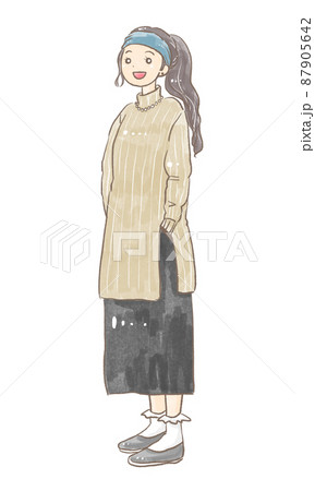 女の子 大学生 オシャレ お出かけのイラスト素材
