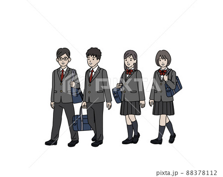 中学生 女の子 登校 下校のイラスト素材 中学生 女の子 登校 下校のイラスト素材