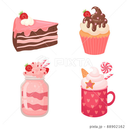女の子 食べる ケーキ かわいいのイラスト素材