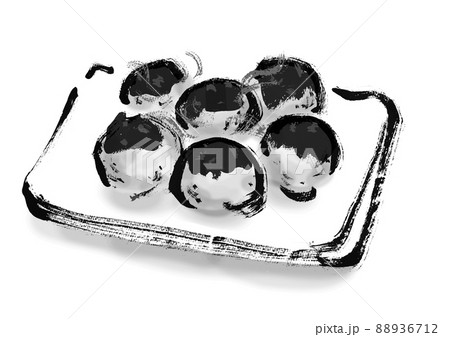 タコ焼き 食べ物 白背景 白黒のイラスト素材
