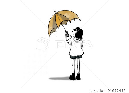 女性 雨 傘 後姿のイラスト素材