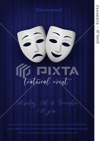 Theater mask with ribbons. Comedy and tragedy masks isolated on