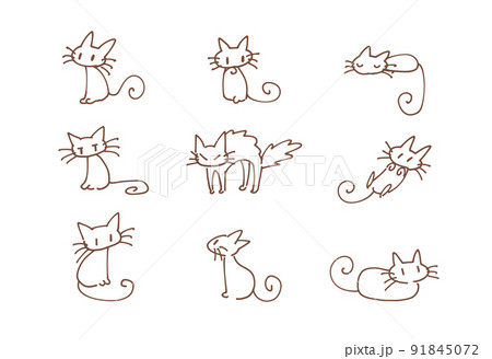 ねこ イラスト ゆるい 線画のイラスト素材