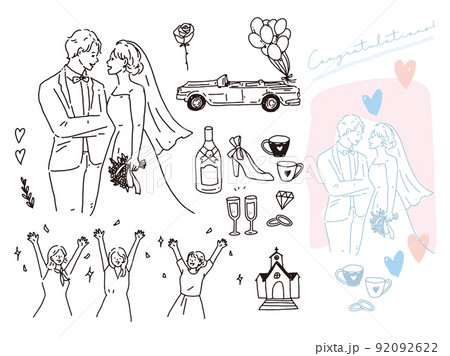 ウェディング ウェディングドレス ブライダル シルエットのイラスト素材