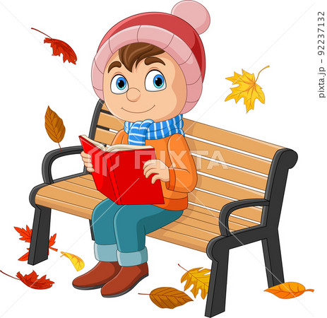 秋 公園 ベンチ イラストのイラスト素材