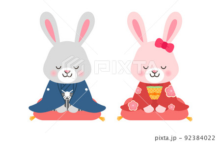 うさぎ イラスト 動物 お辞儀のイラスト素材