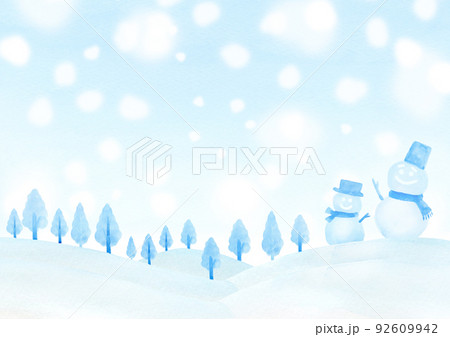雪景色 冬 水彩画 雪だるまのイラスト素材 - PIXTA