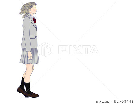 女の子 女子高生 制服 横向きのイラスト素材