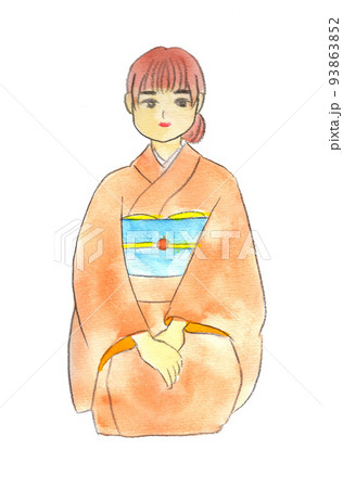 正座 女性 着物 茶道のイラスト素材