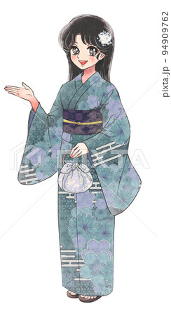 年賀着物美少女・手書きイラスト - 手描きイラスト - 手描きイラスト