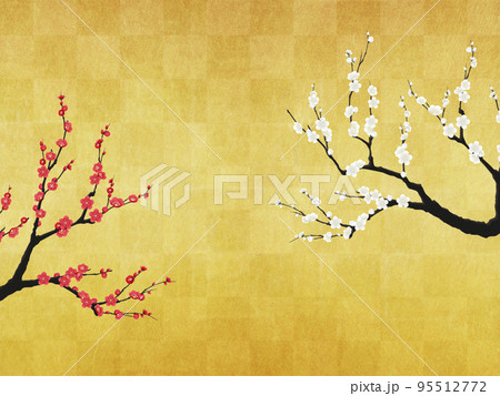 金屏風 春 花 梅の写真素材 - PIXTA