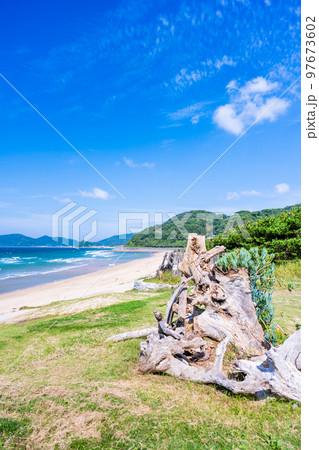 糸島の浜辺（福岡県）風景画　クレパス画原画 クレパス画