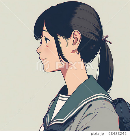 手描きイラスト　水彩原画　ポニーテールの女の子283 手描きイラスト 水彩原画 ポニーテールの女の子283 手描き