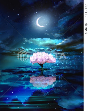 夜 月 桜 夜桜のイラスト素材 - PIXTA