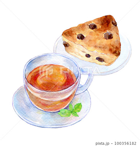 水彩 紅茶 ティータイム デザートのイラスト素材 - PIXTA