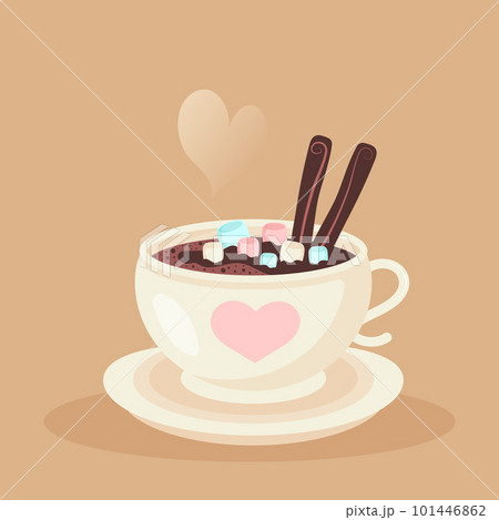 White and pink heart-shaped marshmallows are scattered from a cup