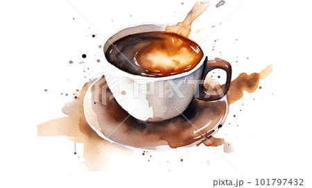 お気に入りのカップ　今朝の気分 　水彩画イラスト 水彩画 水彩 コーヒー 珈琲のイラスト素材 - PIXTA