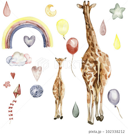 キリン 水彩画 水彩 動物のイラスト素材 - PIXTA