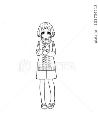 Anime-style girl coloring book illustration - Stock Illustration  [103754515] - PIXTA