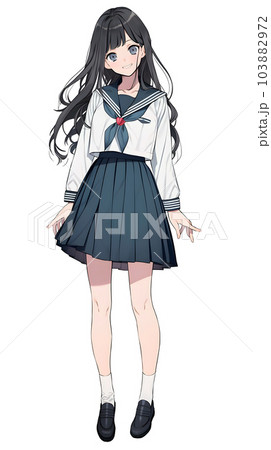 女子高生の立ち姿 全身 アニメイラスト（Generative AI）の