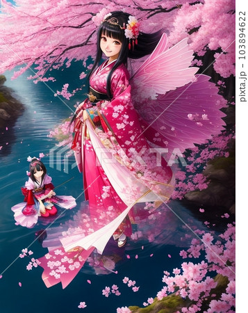 水辺に立つ桜の妖精