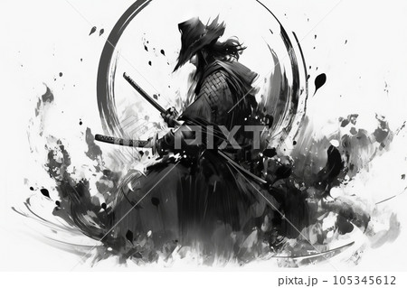 侍 水墨画のイラスト素材 - PIXTA
