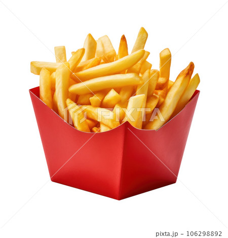 Hand Holding French Fries Red Paper Bag Isolated White Background