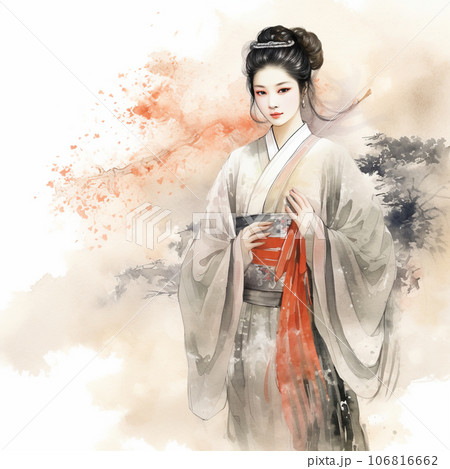 水墨画 女性の絵