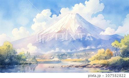 富士山 水彩 湖 山のイラスト素材 - PIXTA