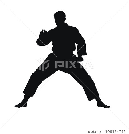 Male Ninja Practicing High Jump Martial Arts, Doodle Icon Image