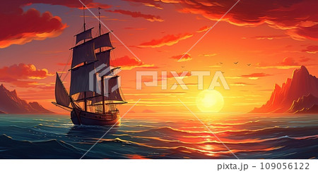 夕日 夕焼け 海 ヨットのイラスト素材 - PIXTA