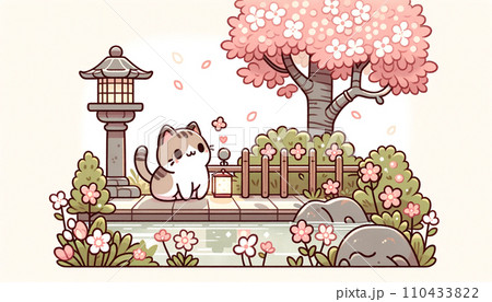 猫 春 桜 満開のイラスト素材 - PIXTA