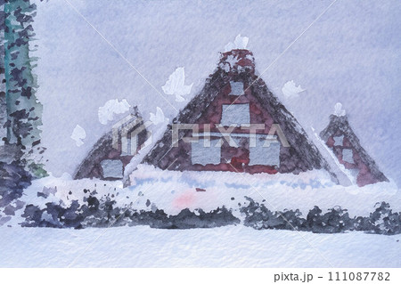 白川郷 風景画のイラスト素材 - PIXTA