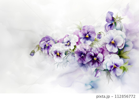 透明水彩原画パンジー春の花飾りA - メルカリ