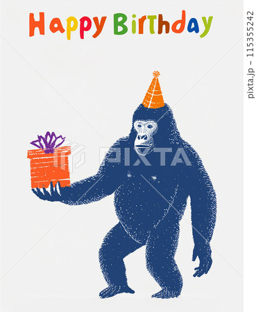 ゴリラ 誕生日 ハッピーバースデー イラストのイラスト素材 - PIXTA