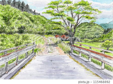 風景 水彩画 里山 田舎のイラスト素材 - PIXTA