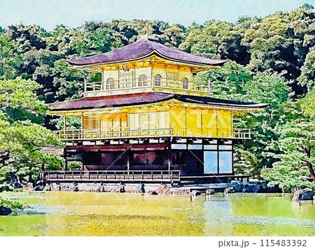 金閣寺 水彩画 フレーム付き 楽天市場】壁掛けインテリア イラストジグレー 金閣寺の景色