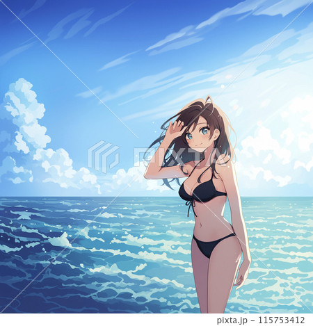 ビキニスタイルの女性イラスト Beautiful girl Swimming suit Beach fashion Aのイラスト