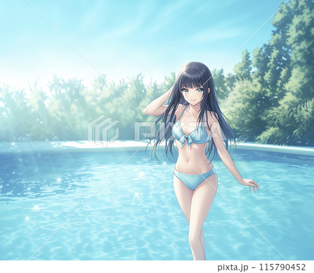 アニメスタイル 女性人物画 水着 ビキニ ビキニ姿 アニメ アニメーションの写真素材 - PIXTA