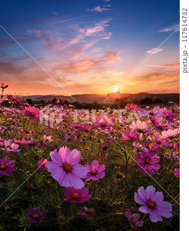 コスモス 夕日 夕陽 秋桜のイラスト素材 - PIXTA