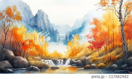 癒しの水彩画940 湖水 癒しの水彩画 862 いざなっ 湖水