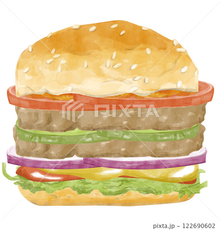 ハンバーガー バーガー 水彩 水彩画のイラスト素材 - PIXTA