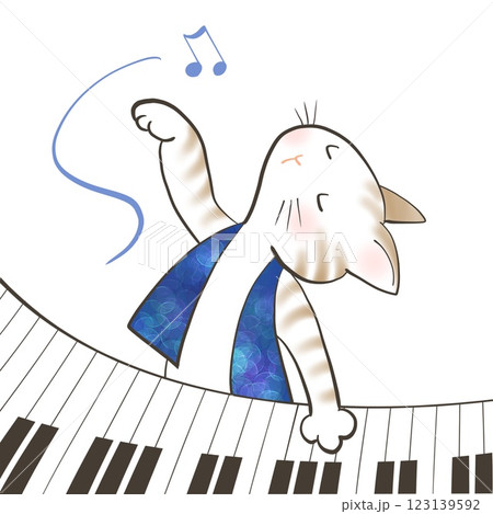 絵画。壁掛け原画【可愛い猫たちのロマンチックなピアノ演奏会】 絵画。壁掛け原画【ピアノのそばで踊るのが好きなかわいい猫たち