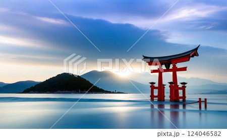 ★厳島神社鳥居・肉筆油彩画・F6・新品額付 神社 鳥居 宮島 厳島神社のイラスト素材 - PIXTA